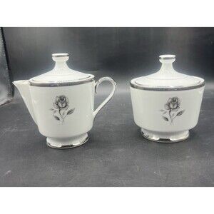 Empress China Rosemont 121 Japan Creamer & Covered Sugar Bowl Platinum Trim